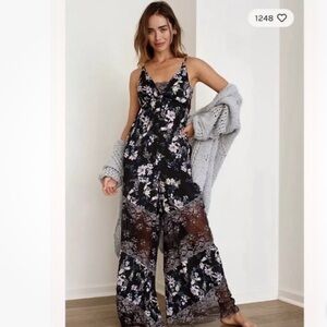 Free People Floral Lace Jumpsuit in Black and White